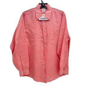 Brooks Brothers Shirt Sz M 346 Button Down Oxford Linen Pocket